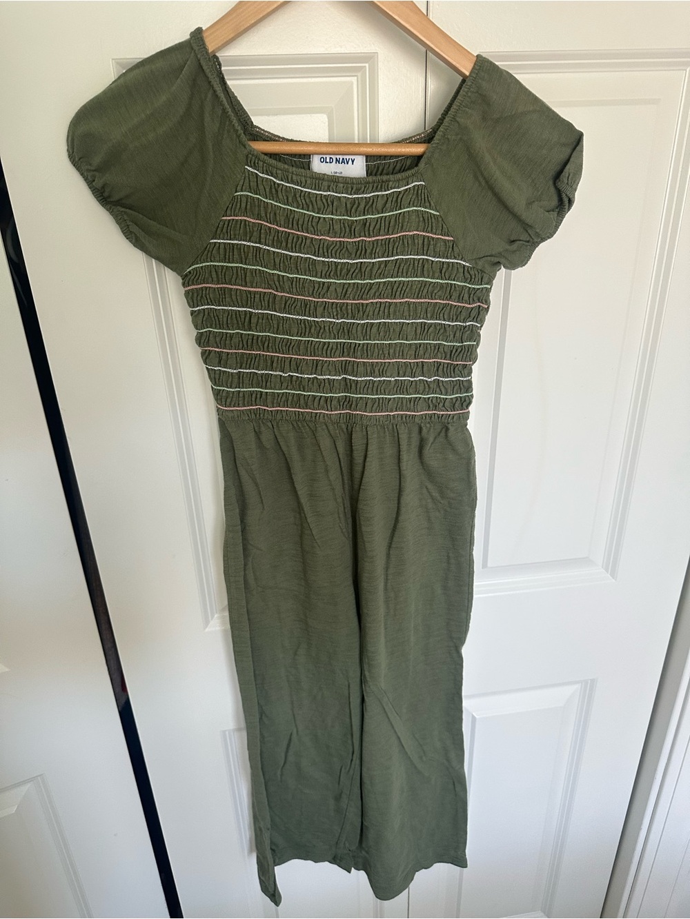Old Navy Girls Olive Green Smocked Jumpsuit